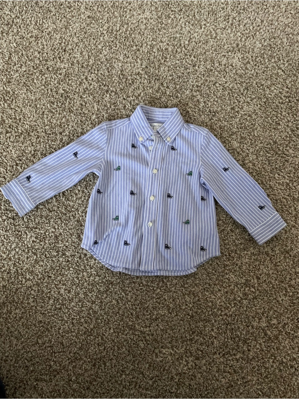 Ralph Lauren Blue & White Striped Button-Down Shirt with Boat Motif Baby 12M